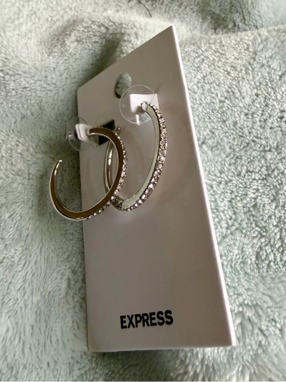 Express Silver Crystal Pavé Hoop Earrings